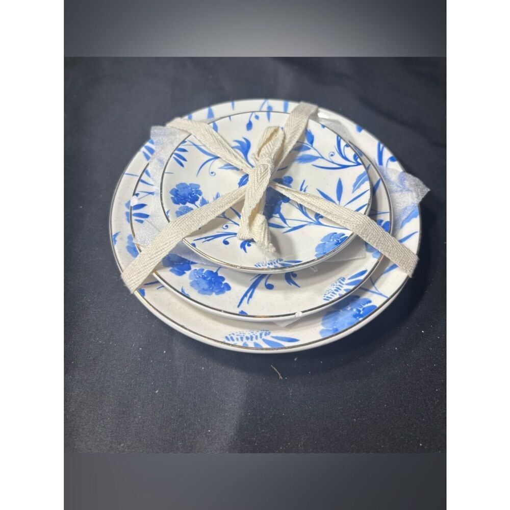 New Blue Floral Ceramic Trinket Plates - Set of 3 EPC